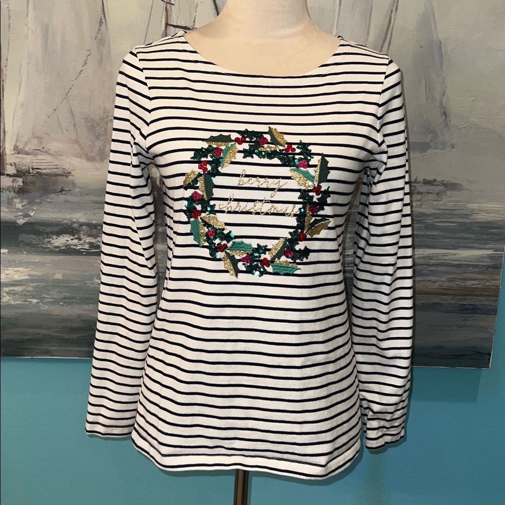 Joules Berry Christmas Striped Long Sleeve Shirt, Sz 6
